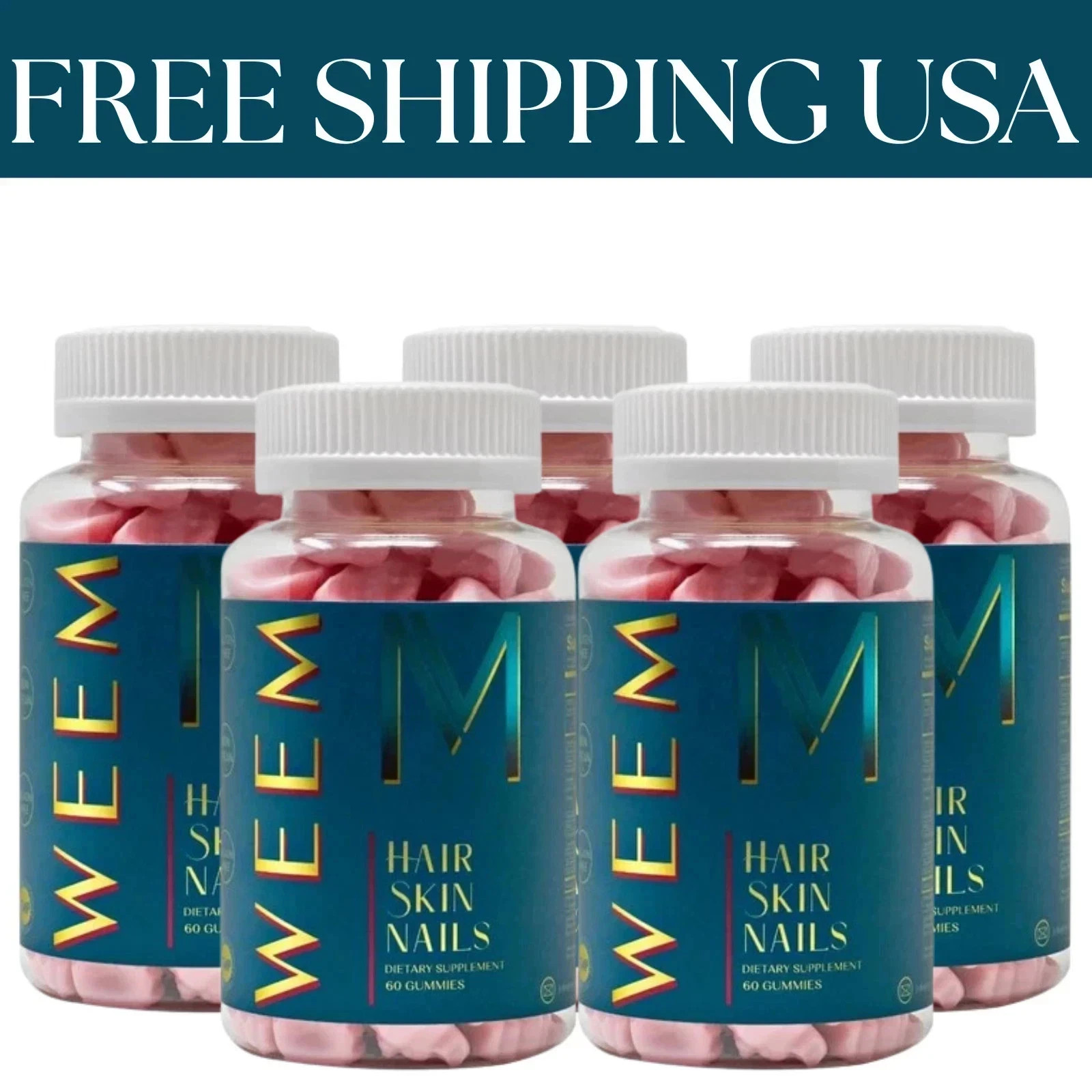5 pack of WEEM Hair Skin plus Nails Gummy Vitamins, Vegan biotin Vitamins,