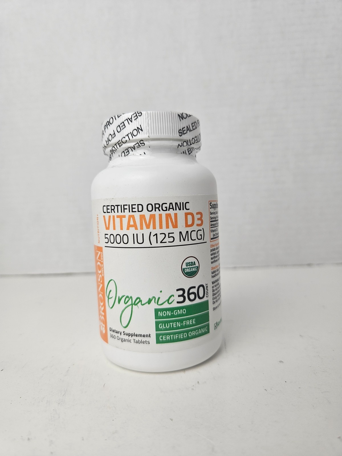 Bronson Vitamin D3 5,000 IU (125 mcg) Certified Organic 360 Count Exp 06/2027