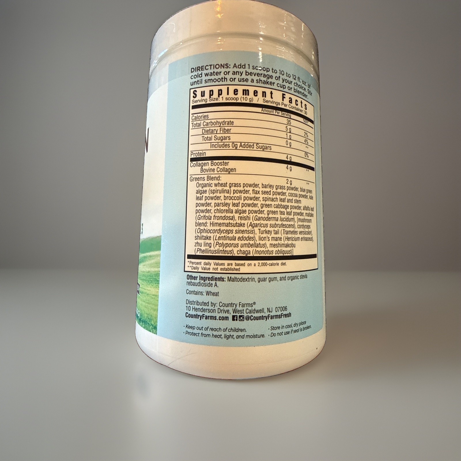Country Farms Collagen Peptides + Greens Superfood+ Mushroom Blend (New Sealed)