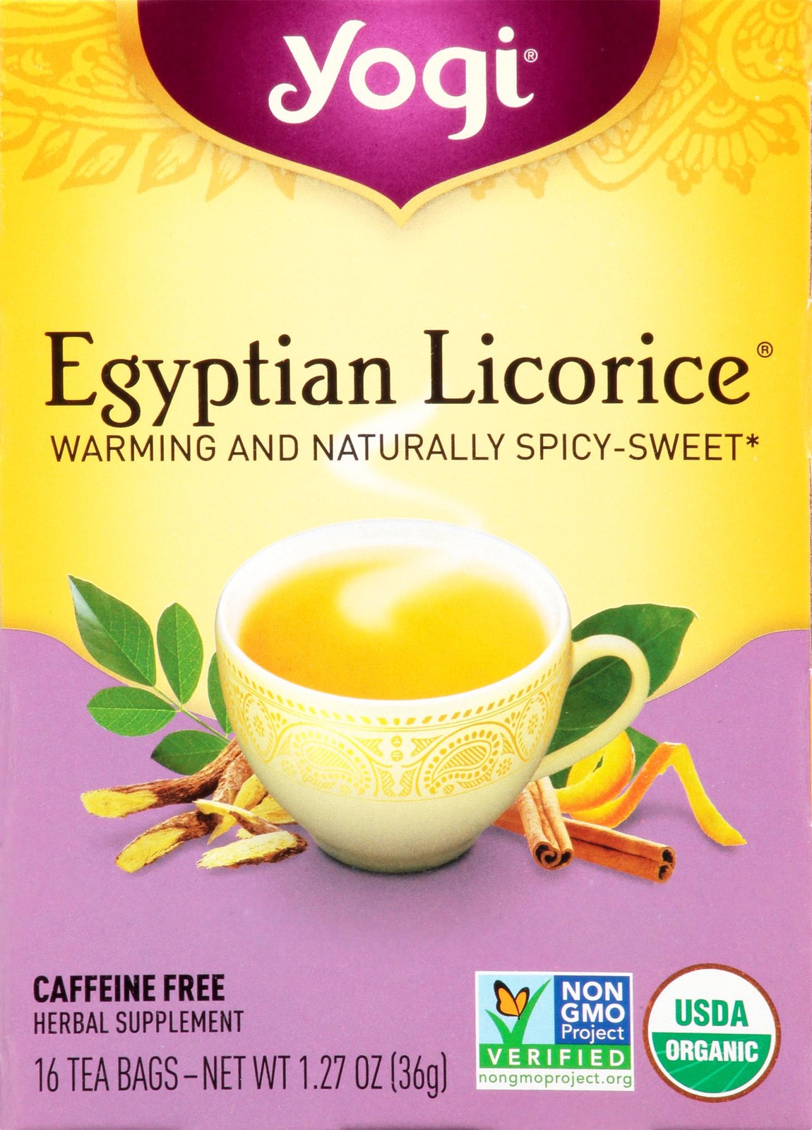 Yogi Egyptian Licorice Tea 16 Count Organic Herbal Caffeine Free Spiced Blend