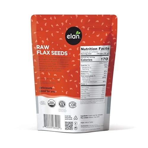 Elan Organic Flax Seed, 9 oz, Whole Seeds, Raw Non-GMO, Vegan, 9 oz