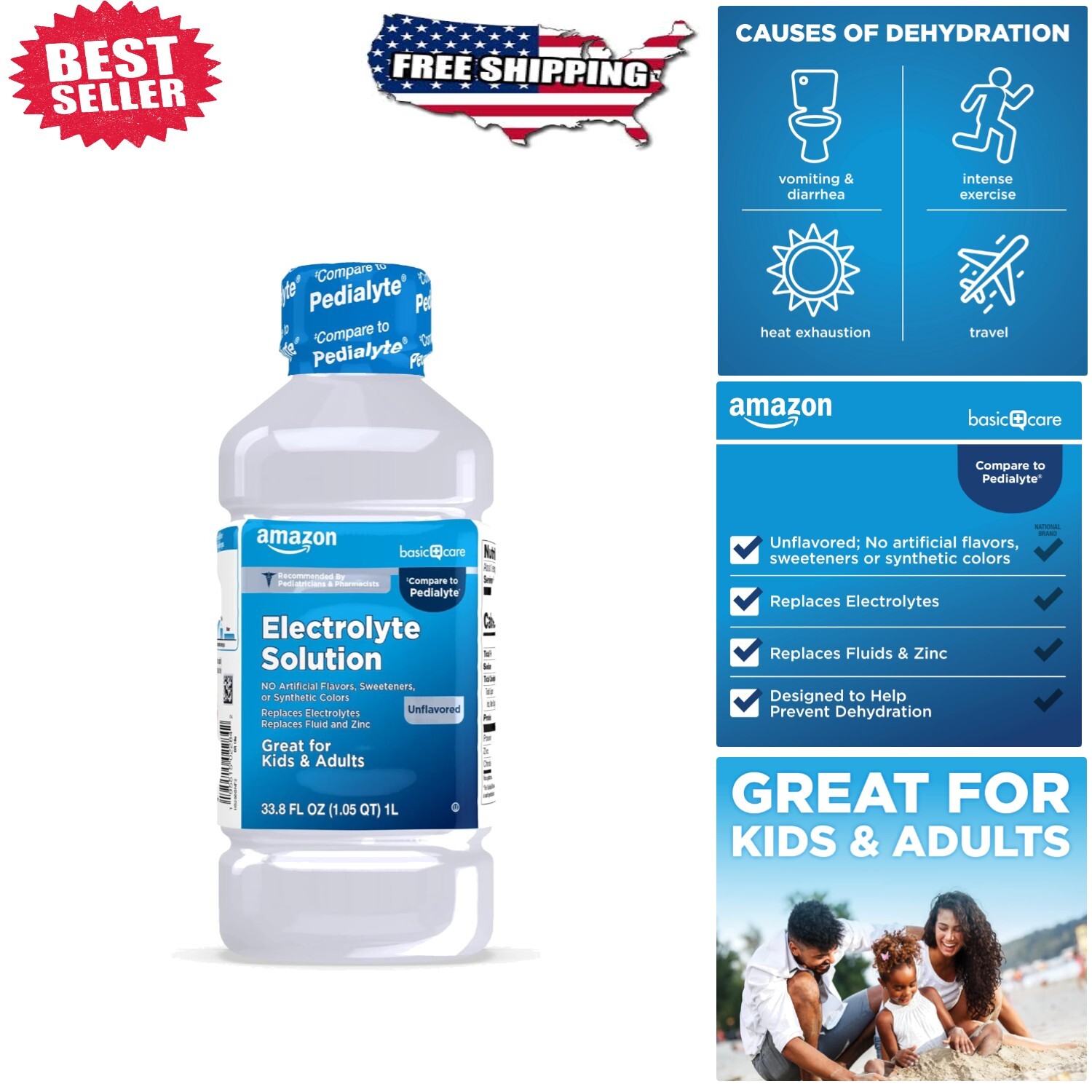 Unflavored Electrolyte Solution 33.8 fl oz – Essential Hydration for All Ages