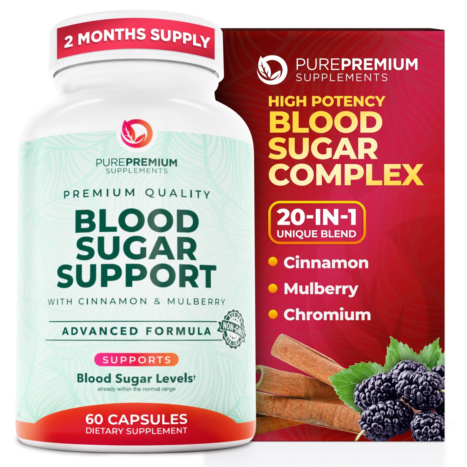 PurePremium Normal Blood Sugar Support Supplement – 20 1 Count (Pack of 60)