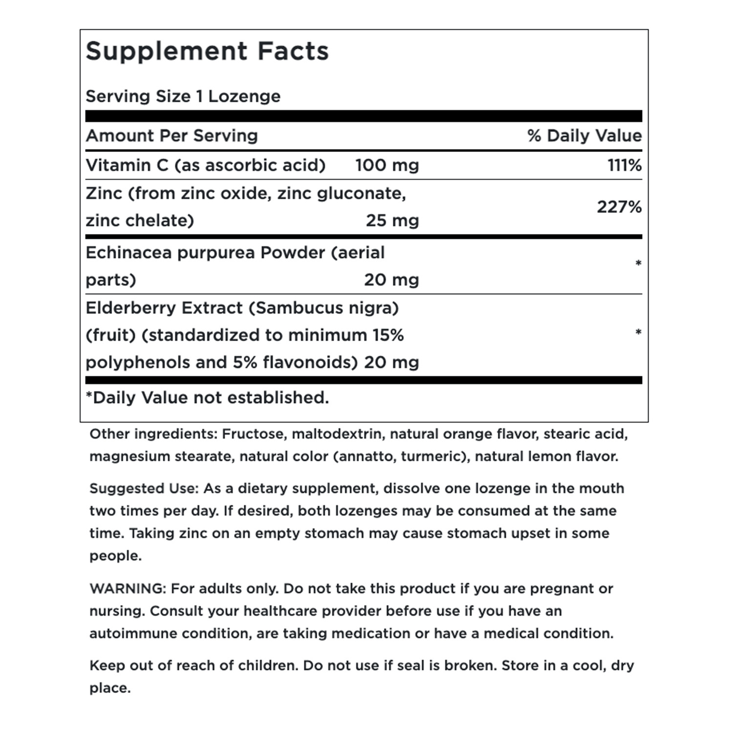 Swanson Zinc & C Lozenges w/ Elderberry & Echinacea-Orange & Lemon Flavor 60 Loz