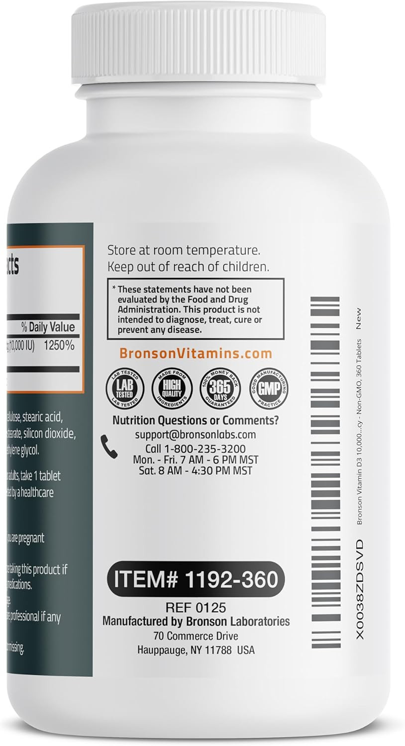 Vitamin D3 10,000Iu (250Mcg) Healthy Muscle Function and Immune Support, Non-Gmo