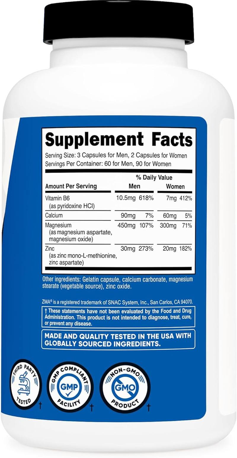 ZMA 180 Capsules – Non-Gmo and Gluten Free ZMA Supplement