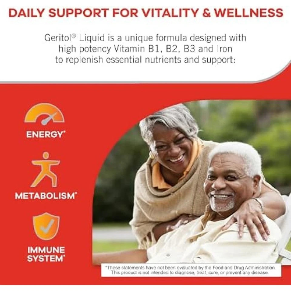 Geritol Liquid Multivitamin and Iron Supplement for Energy Support 12 Fl Oz