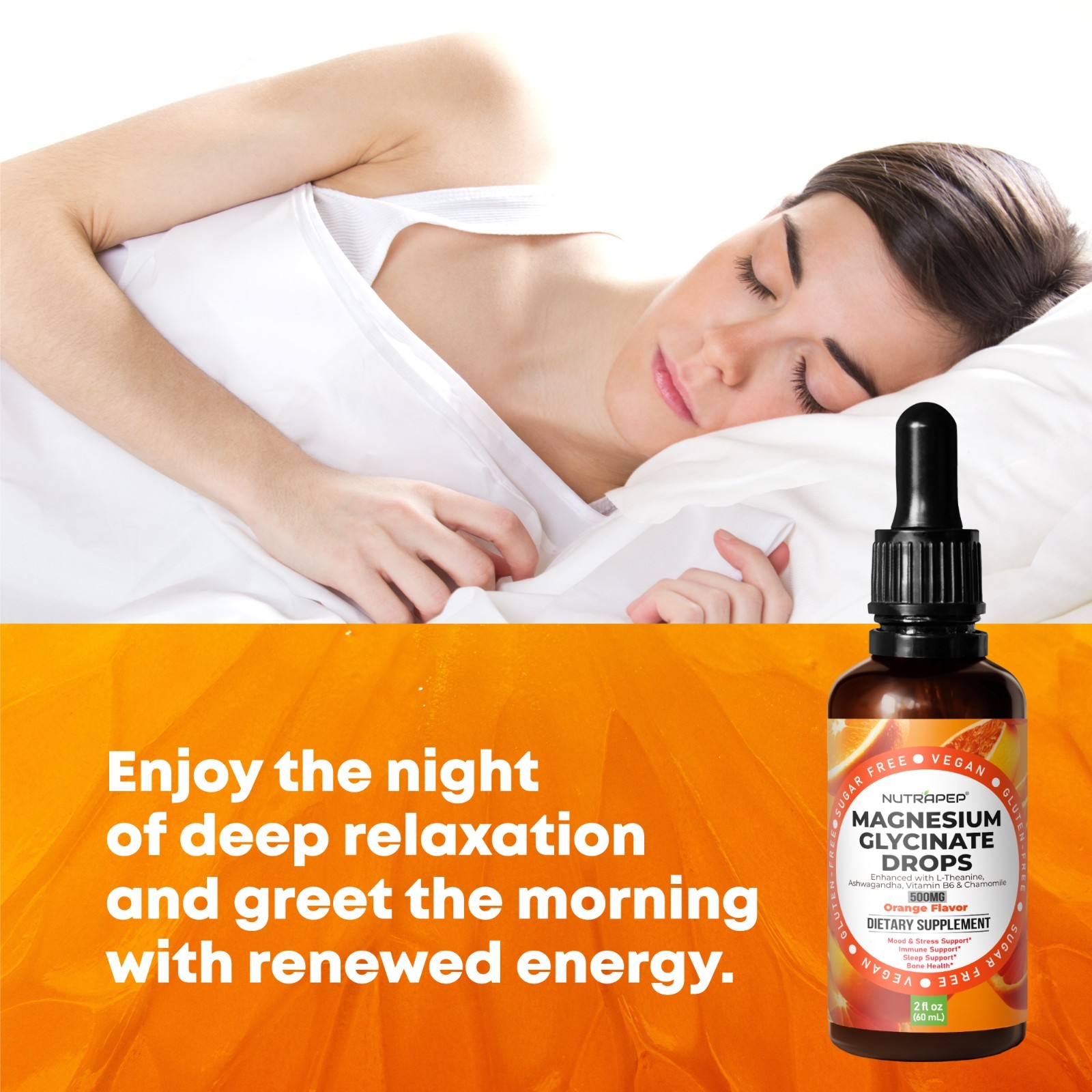 NutraPep Liquid Magnesium Glycinate Drops Supplement – 500mg Cortisol Complex