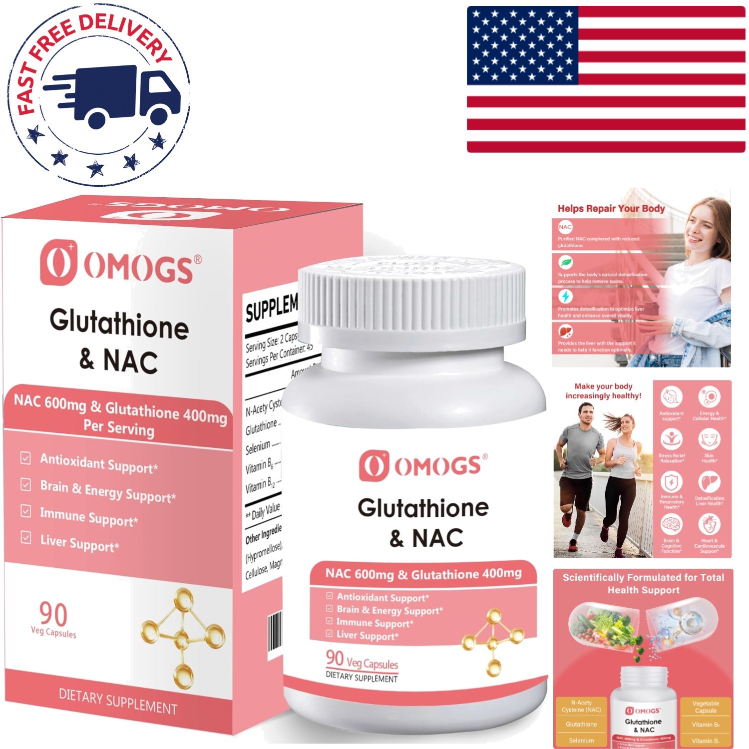 Glutathione & NAC Supplement – 90 Capsules for Antioxidant & Liver Health