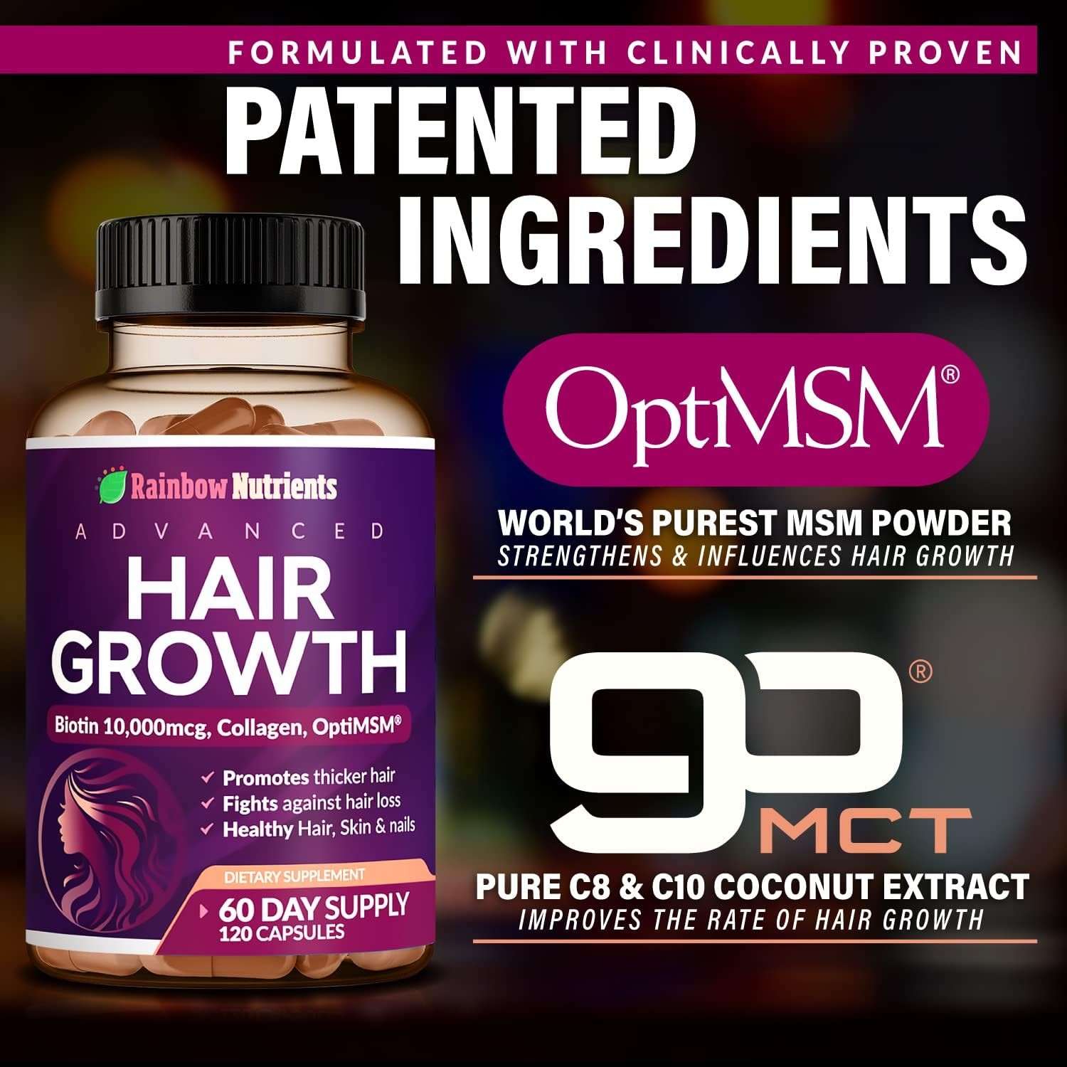Hair Growth for 120 | 10,000Mcg, Women Collagen, Biotin Vitamins others capsules