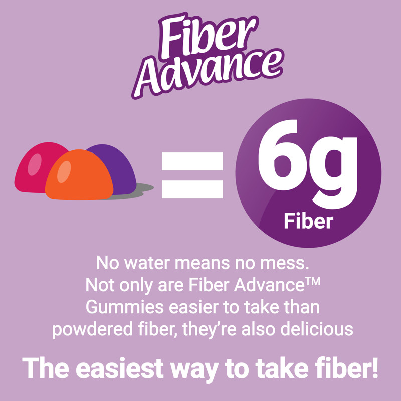 Fiber Advance Plant Based Prebiotic Fiber Supplement Gummies, Natural Fruit, 90