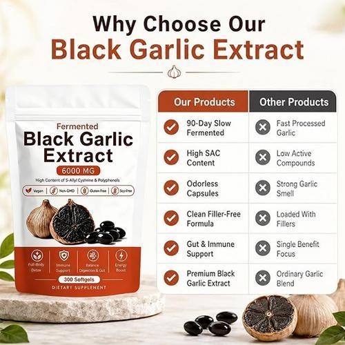 Garlic Black Extract Softgels 300ct, Odorless Vegan Non-GMO Supplement