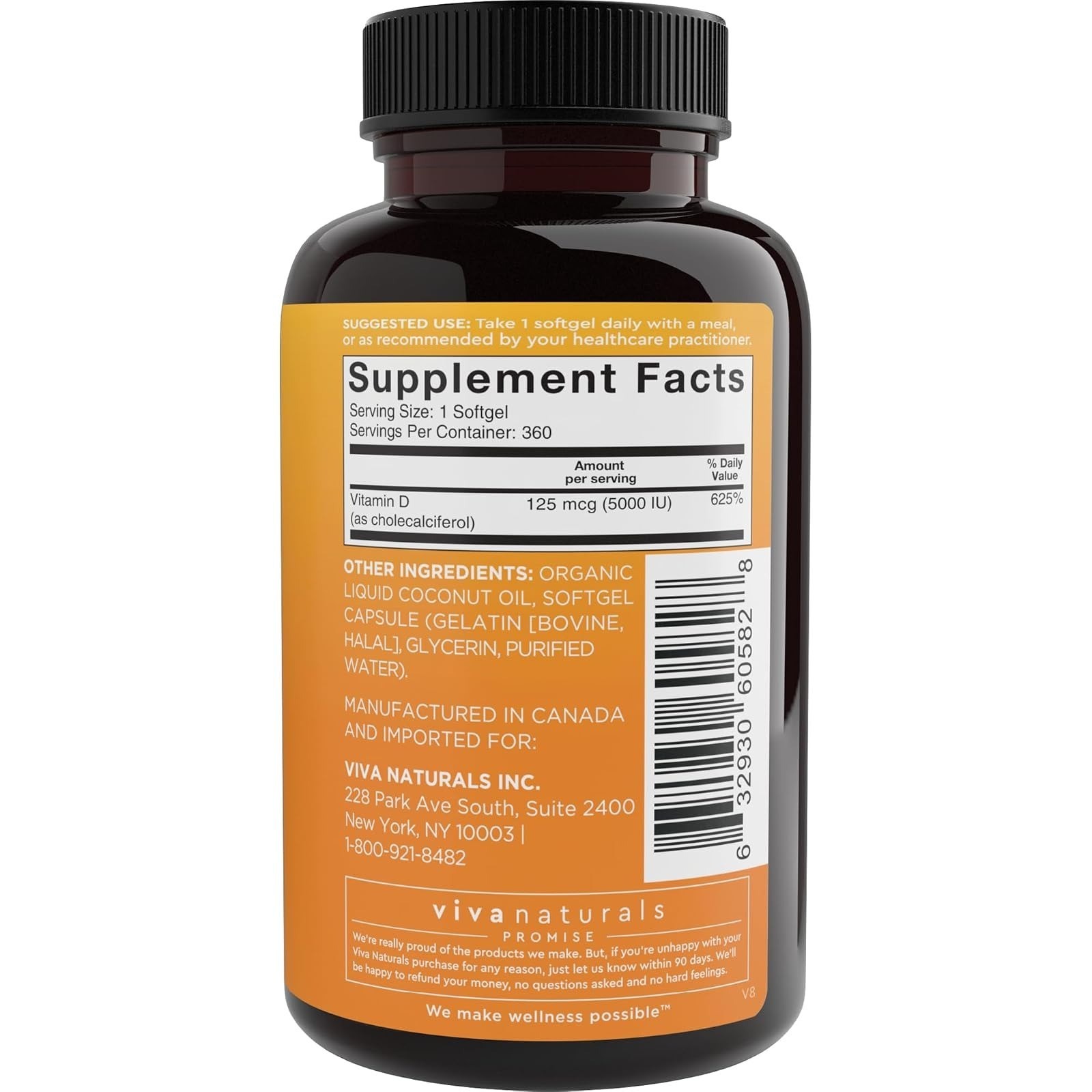 Viva Naturals Vitamin D3 5000 IU Softgels, 360 Count – Immune Support