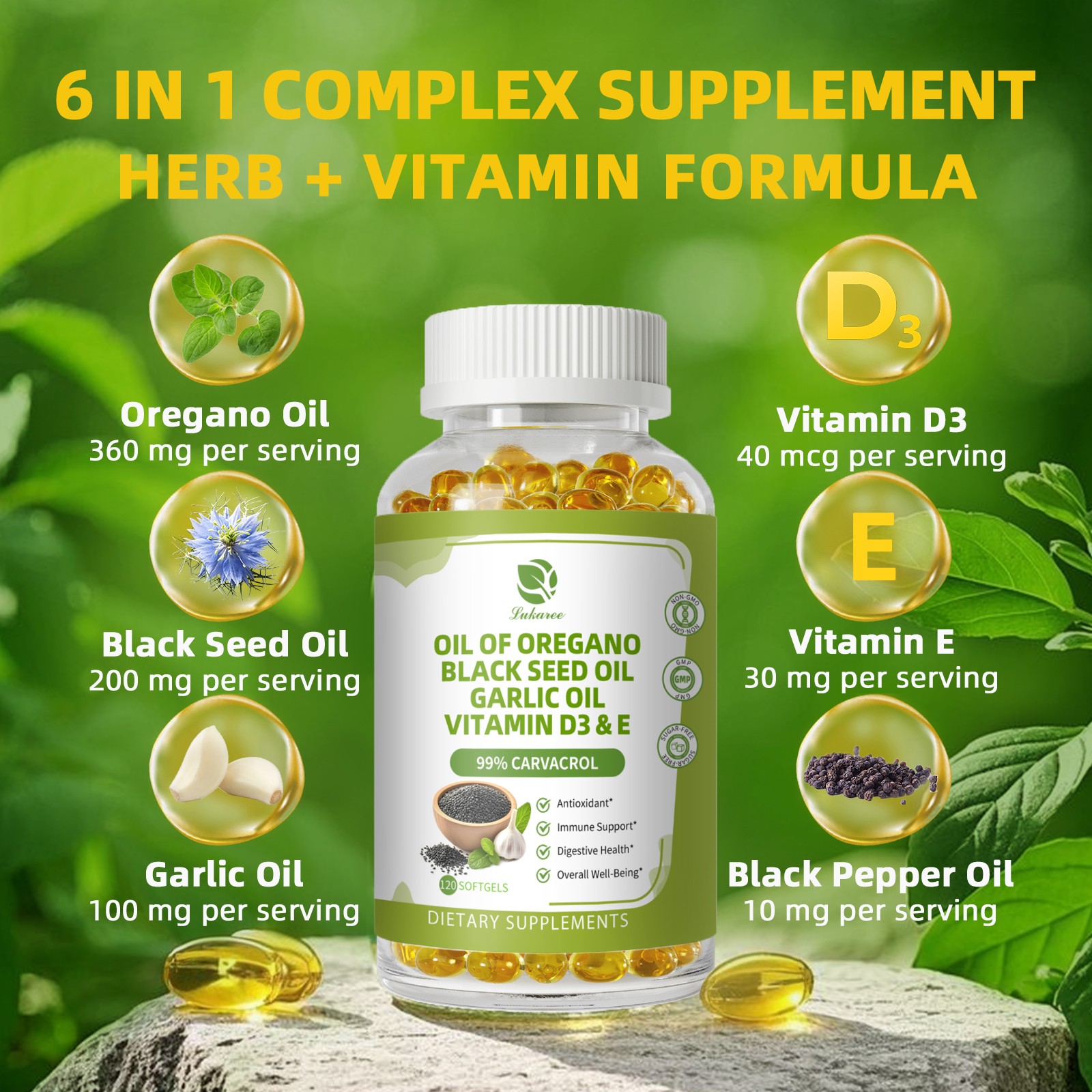 120PCS Oregano & Black Seed Softgels Count with Carvacrol,Immune Support