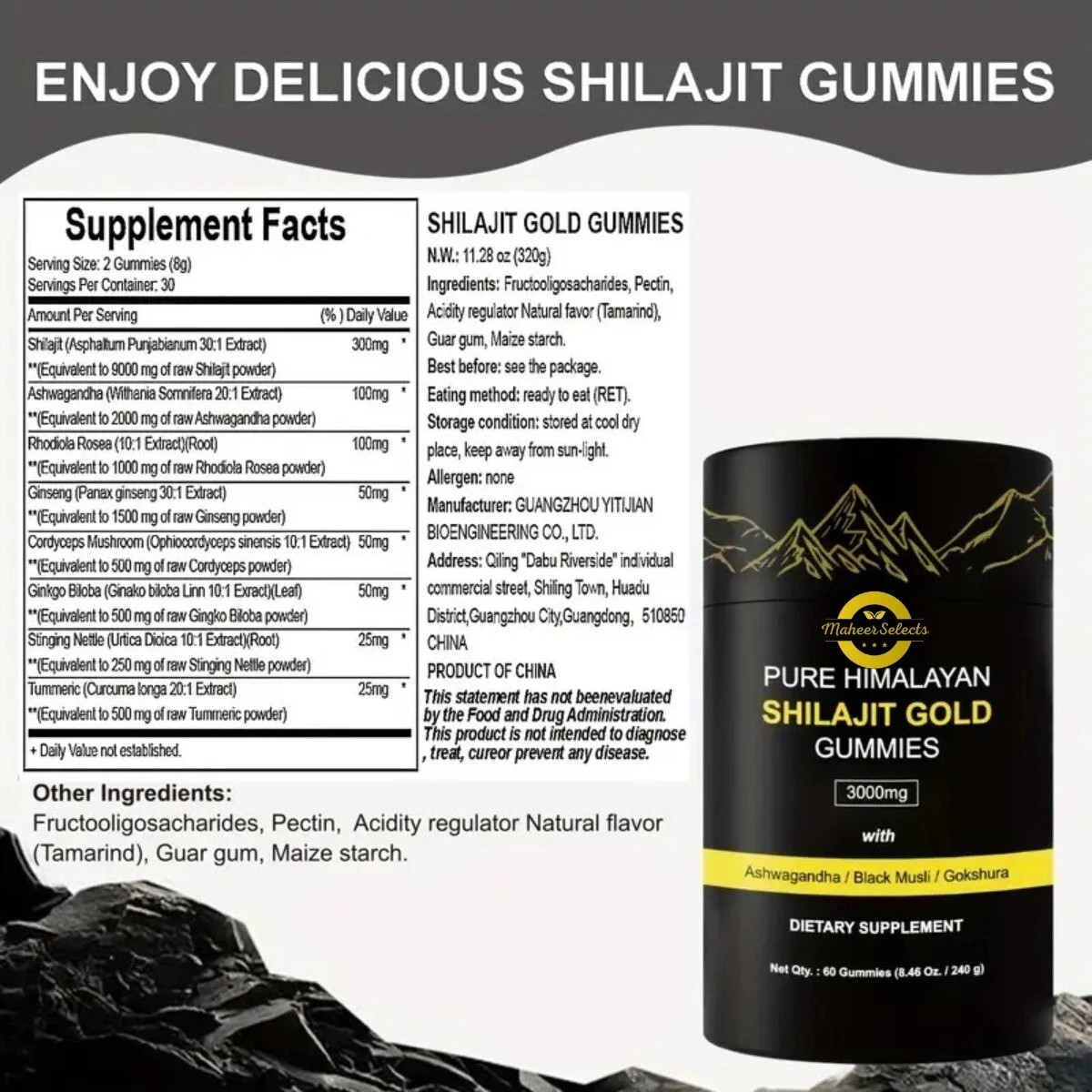 Himalayan Shilajit GOLD Gummies, Organic, Extremely Potent 3000 mg, Fulvic Acid