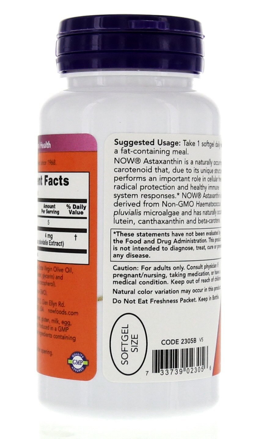 NOW Foods Astaxanthin 4mg 90 Softgels (Cellular 90 Count (Pack of 2)