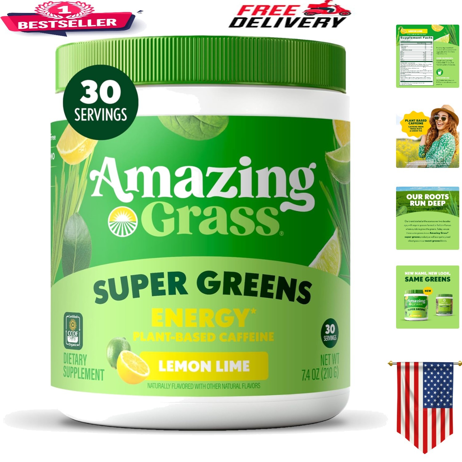 Organic Super Greens Powder – Lemon Lime Energy Blend with Plant-Based Caffeine