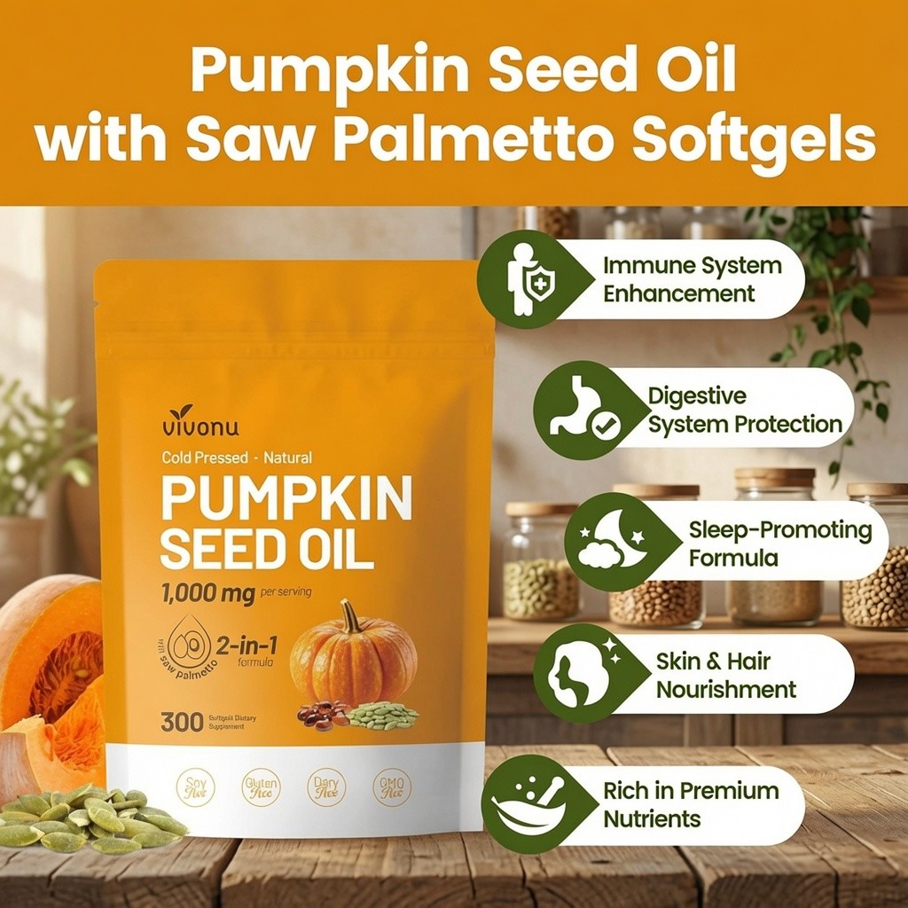 Vivonu Pumpkin Seed Oil with Saw Palmetto 2-in-1 300 Softgels