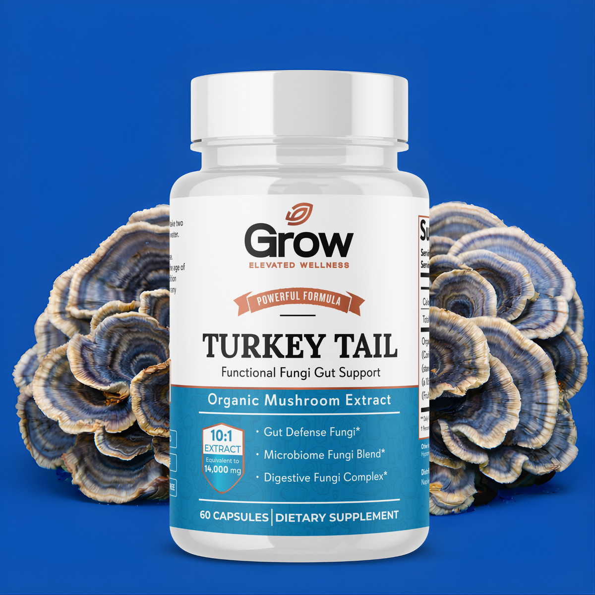 Turkey Tail Mushroom Supplement 10,000mg – Organic Mushrooms, Gut Support, 60 ct