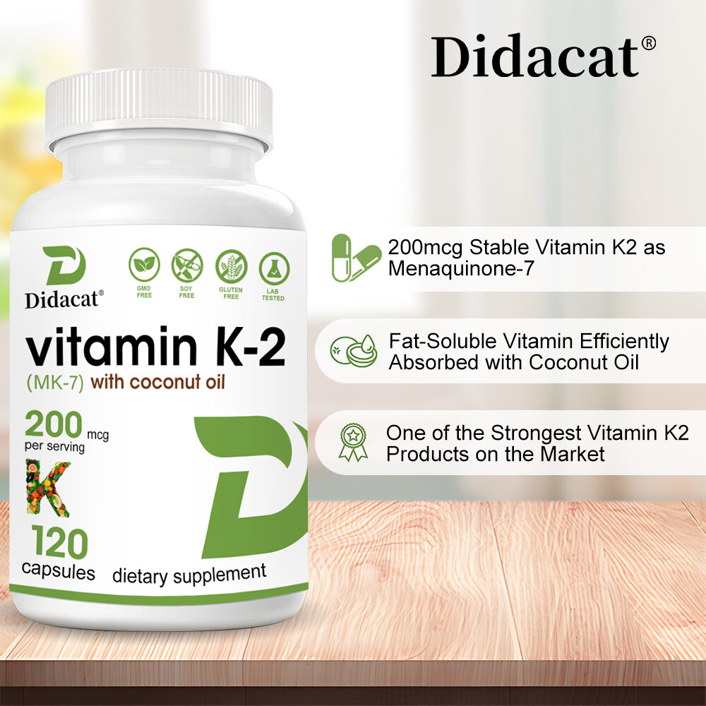 Vitamin K2 Supplement 200mcg -Vitamin K2 MK7 Supports Bone & Heart Health