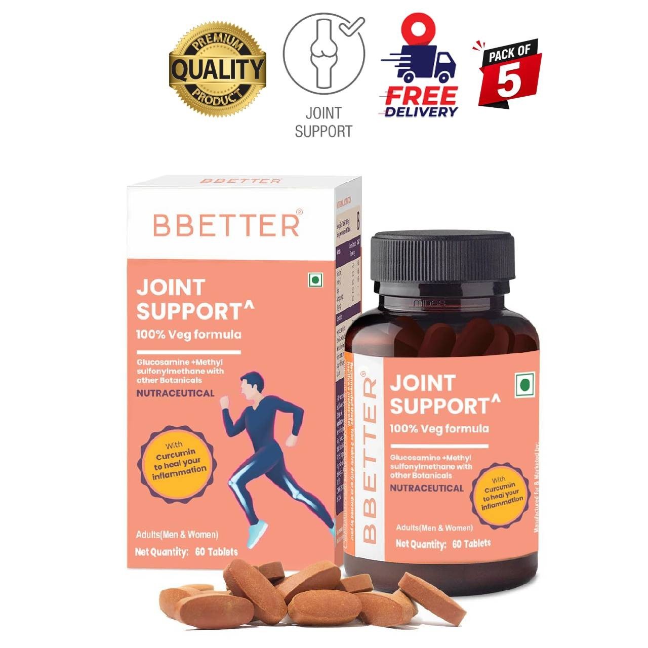 5 Pack B.BETTER Joint Support MSM Tablets 60 Count
