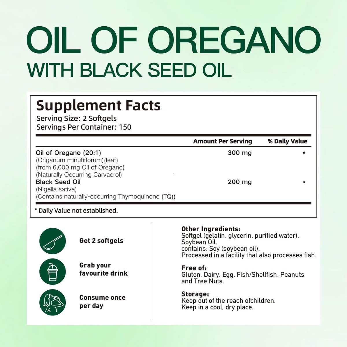 VivoNu Oregano & Black Seed Oil Complex High Absorption Herbal Immune Softgels