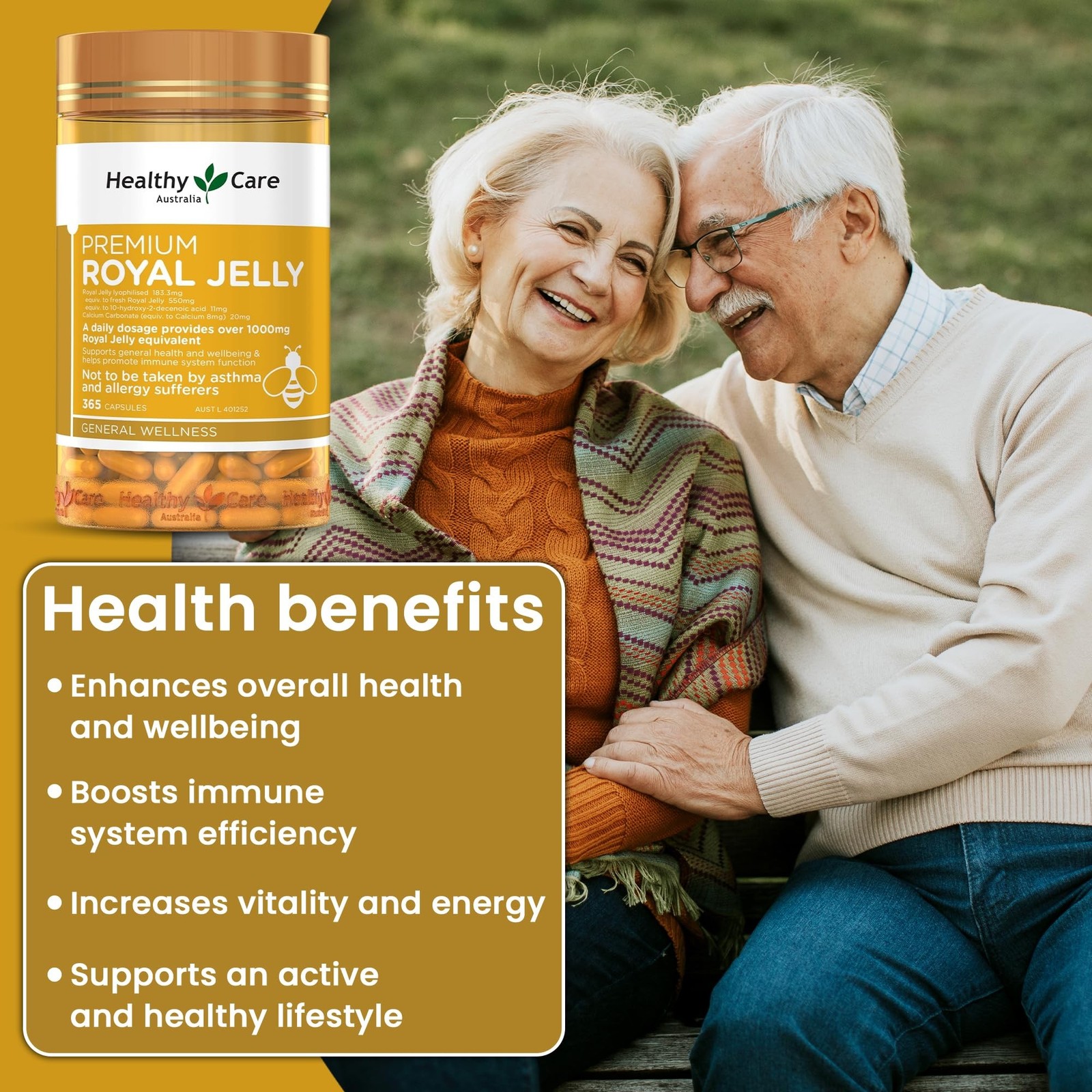 Healthy Care Royal Jelly 1000 365 Capsules Supplements Made in Australia