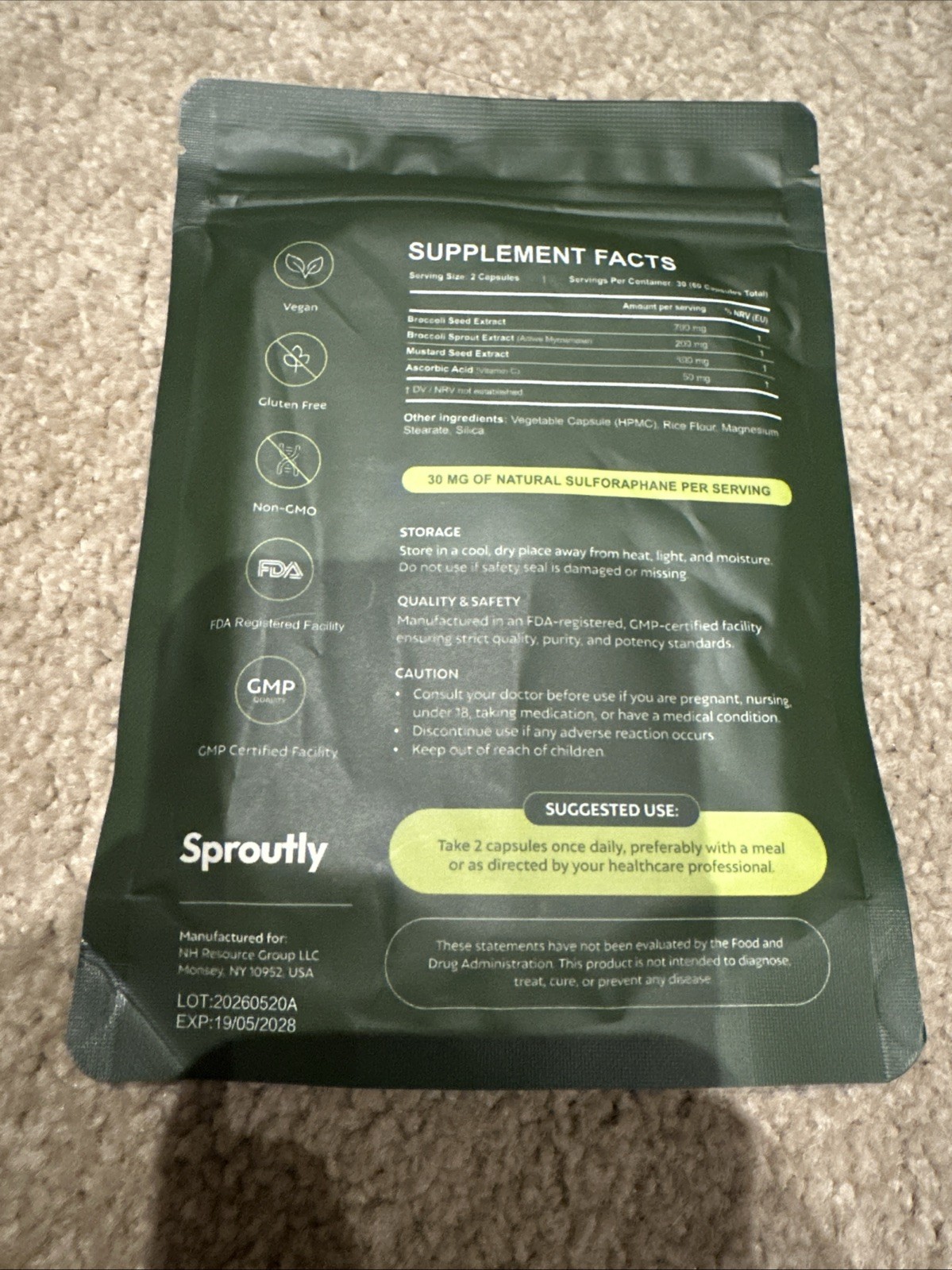 Sproutly Broccoli Sprout Extract 60 Capsules Sulforaphane