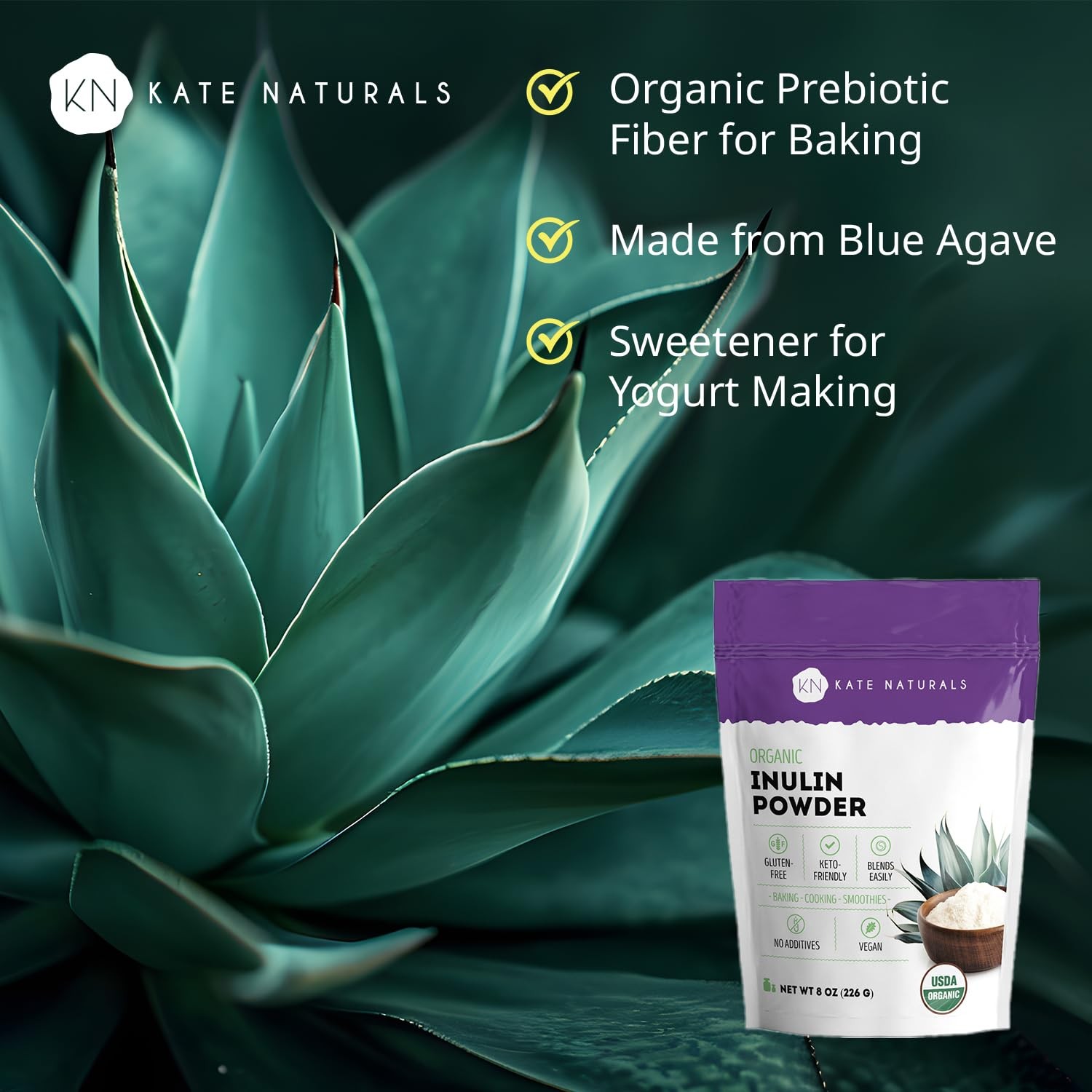 Inulin Powder Organic for Prebiotic Fiber and Gut Health. Mix Well with Coffee &