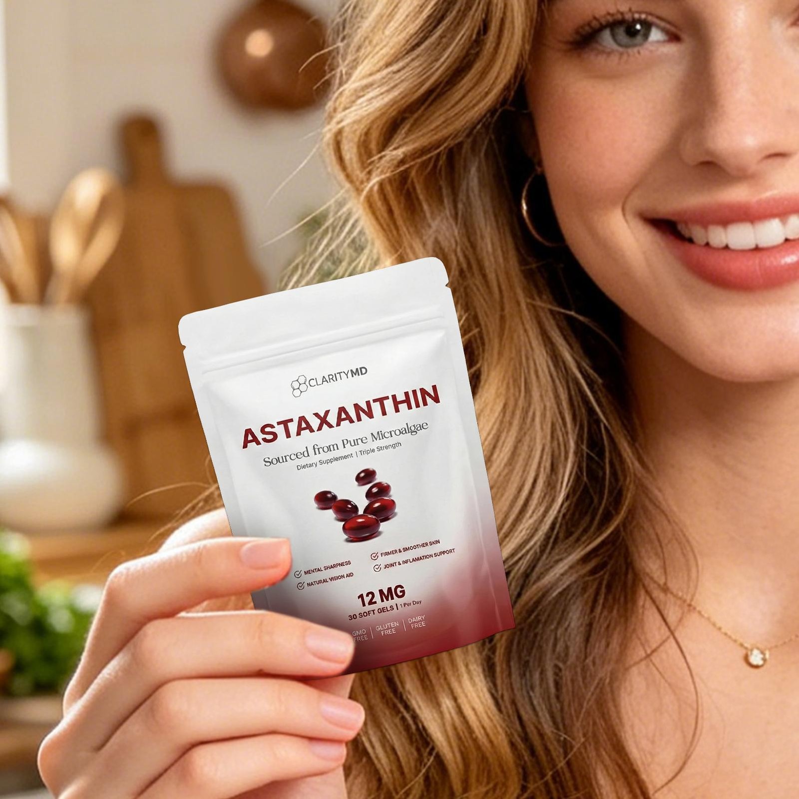 Astaxanthin 12mg Antioxidant Supplement 30 Softgels Natural Microalgae