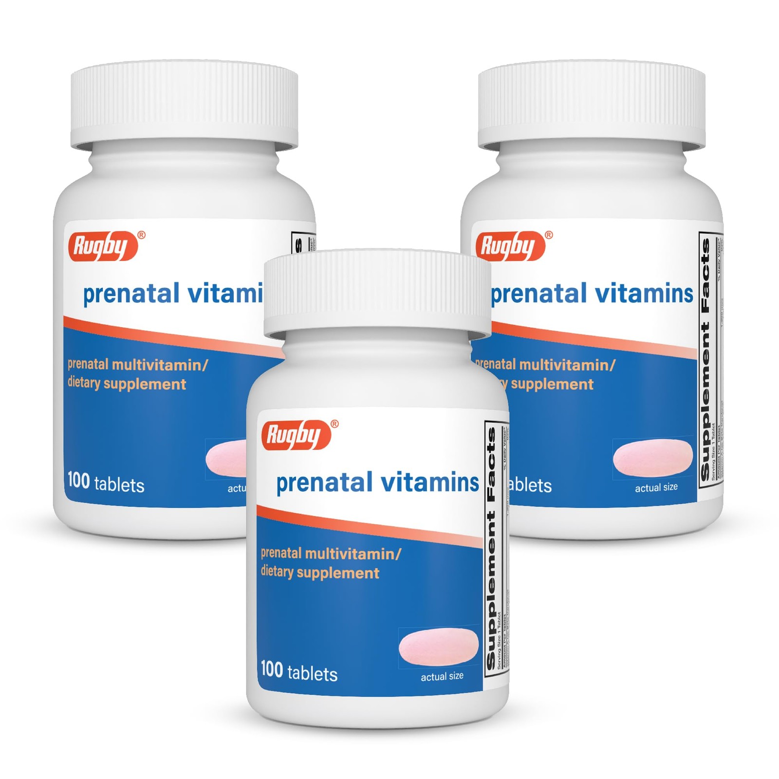 Rugby Prenatal Vitamins – Multiple Vitamin and 100 Count (Pack of 3), Peach