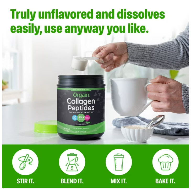 Orgain Hydrolyzed Collagen Peptides Powder For Women & Men, 20g Grass Fed Collag