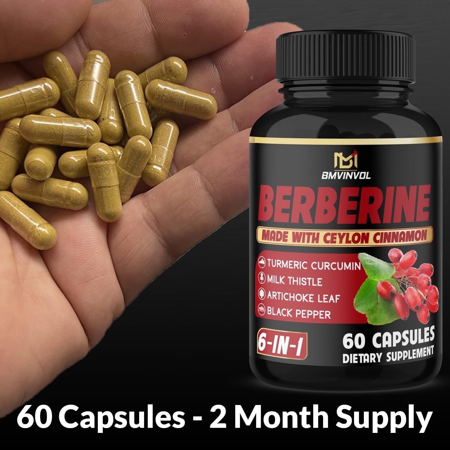 60 Count Berberine Multi-Supplement with Ceylon Cinnamon & Turmeric