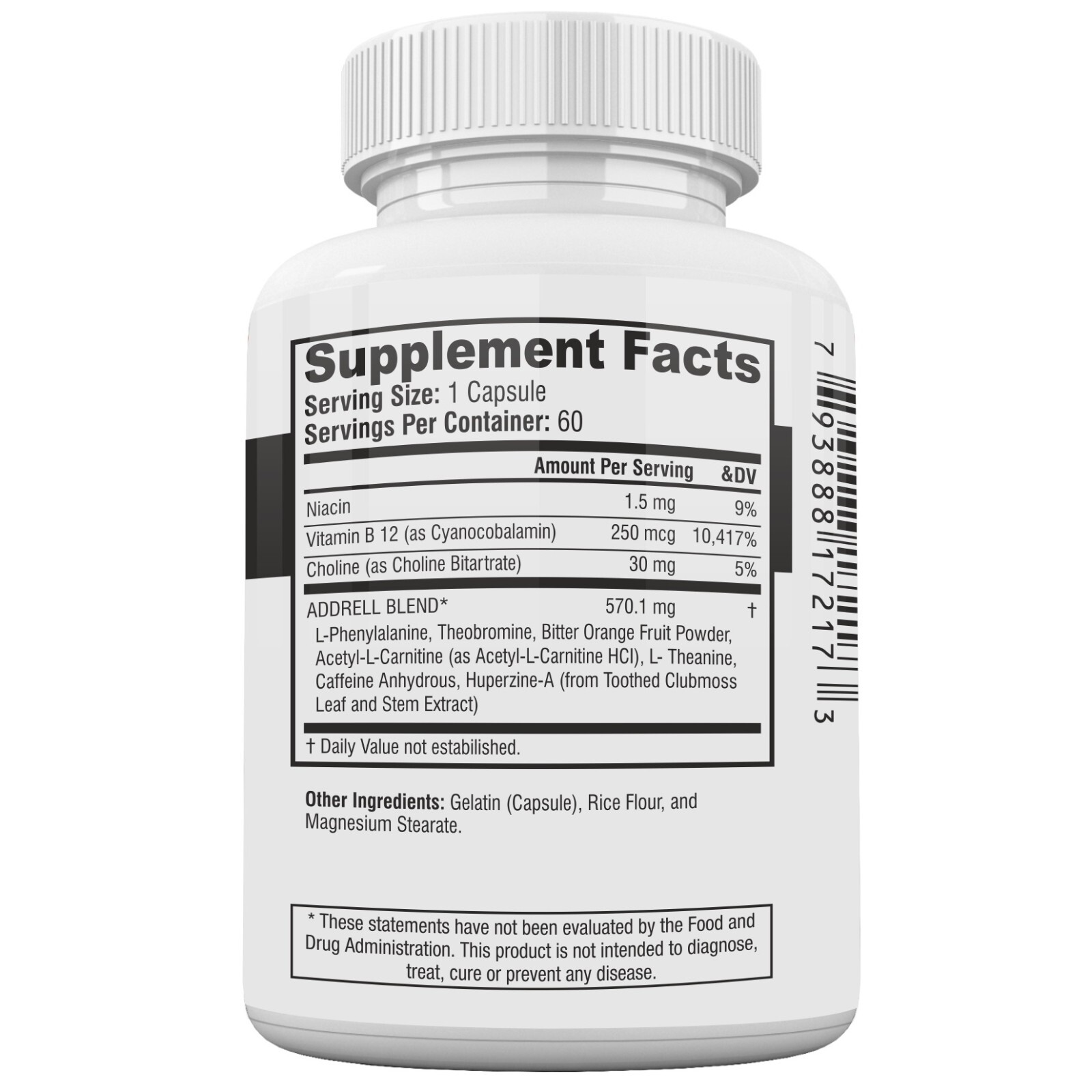 Addrell Energy Stimulant Dietary Supplement Designed for Brain Boosting-60 Pills