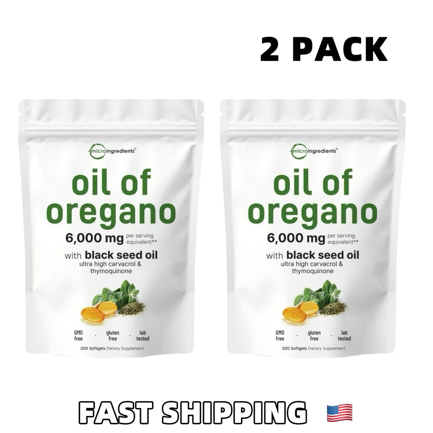 2 Pack Micro Ingredients Oil of Oregano 600 Softgels 165mg of Carvacrol Per Serv