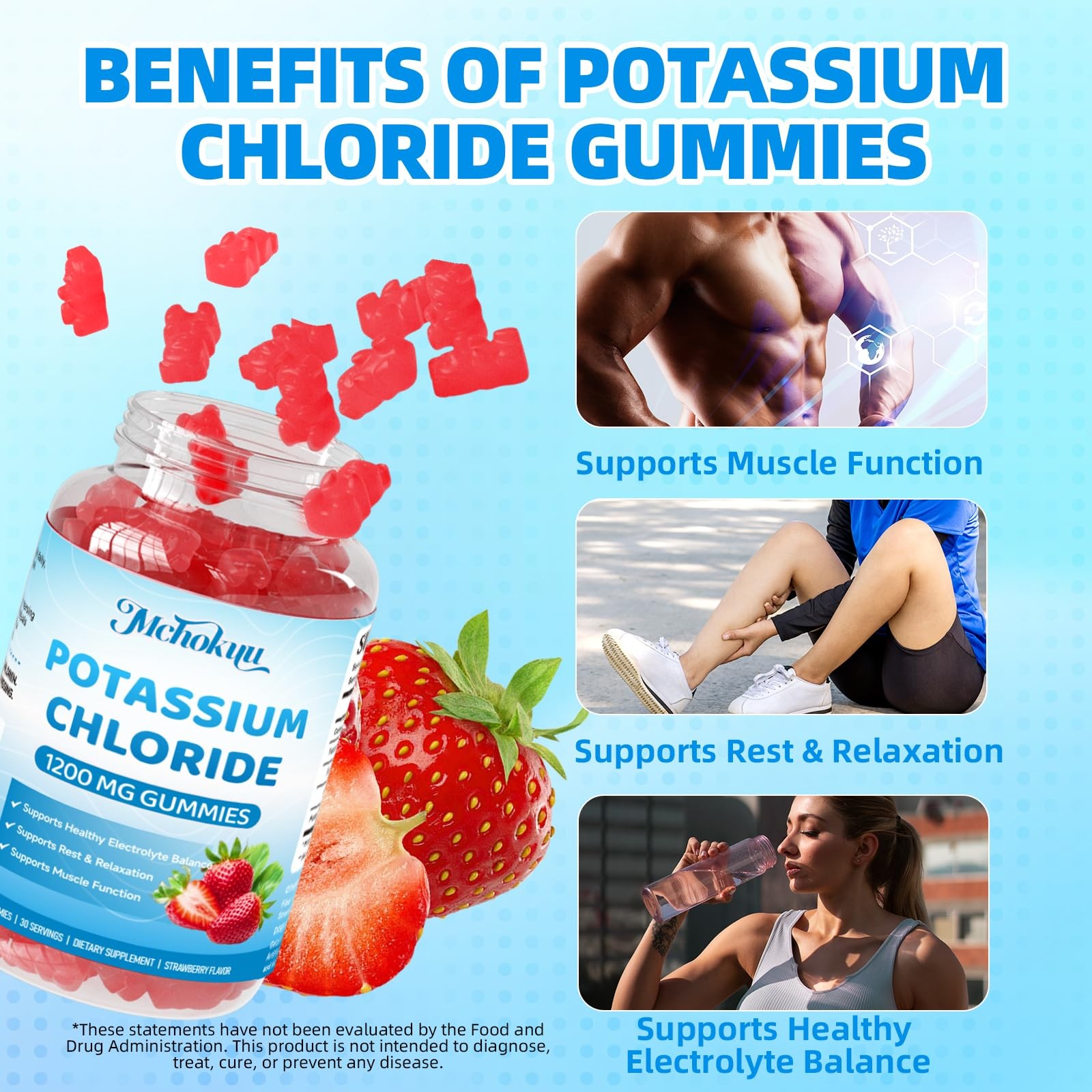 Potassium Chloride Gummies 1200mg for Adults & Kids | 60 Count (Pack of 1)