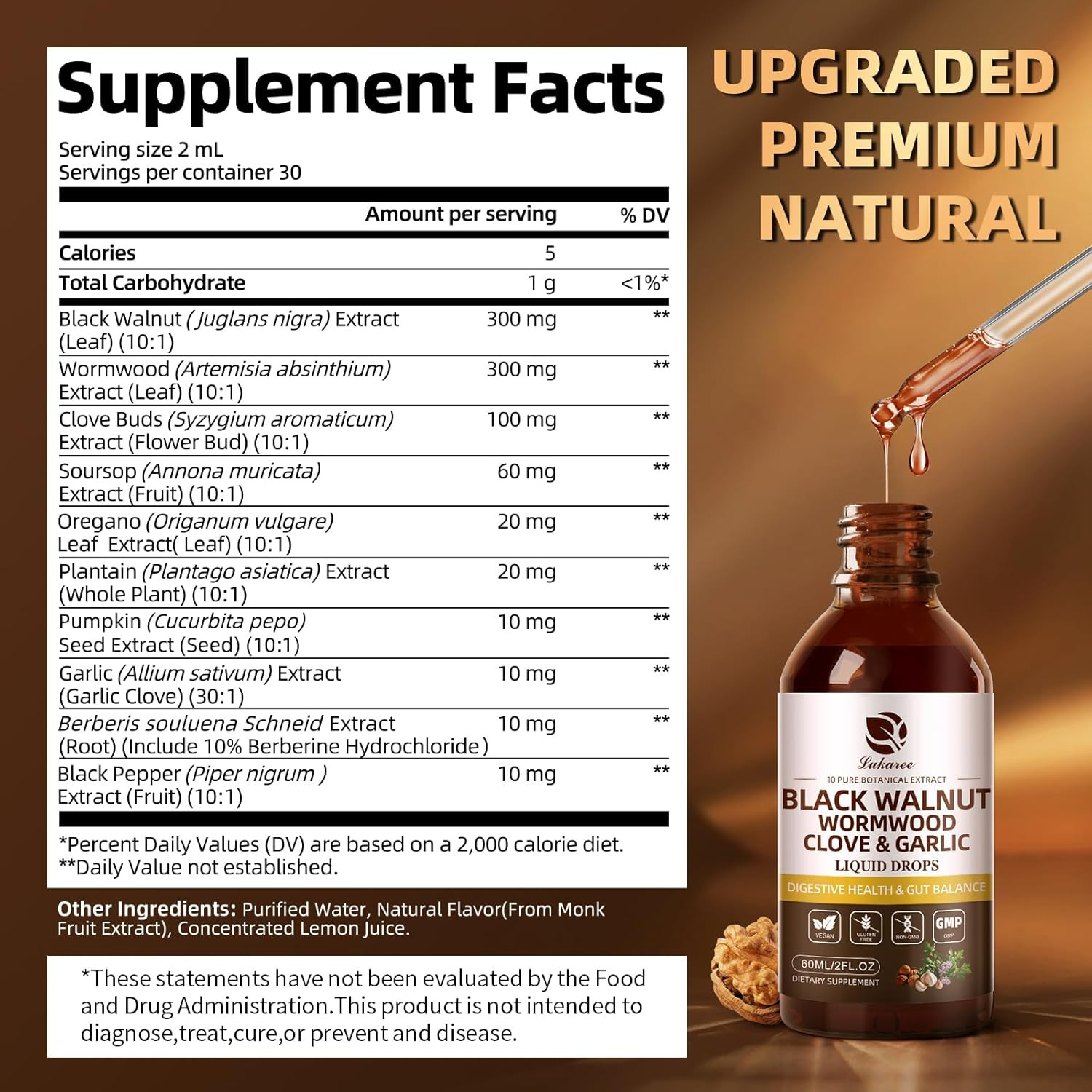 Lukaree Wormwood Black Walnut Clove Cleanse for Humans Tincture – Rapid Gut Deto