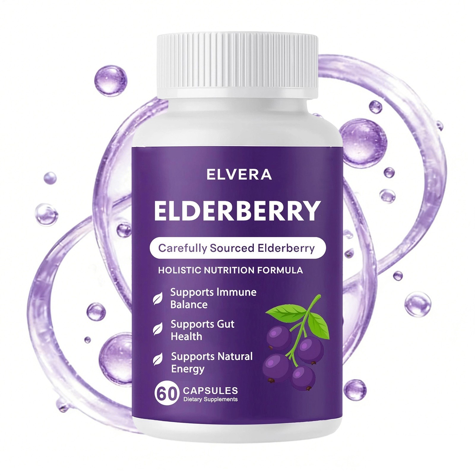 1-3x Elvera Elderberry Gut Support Complex – Organic Black Elderberry Capsules