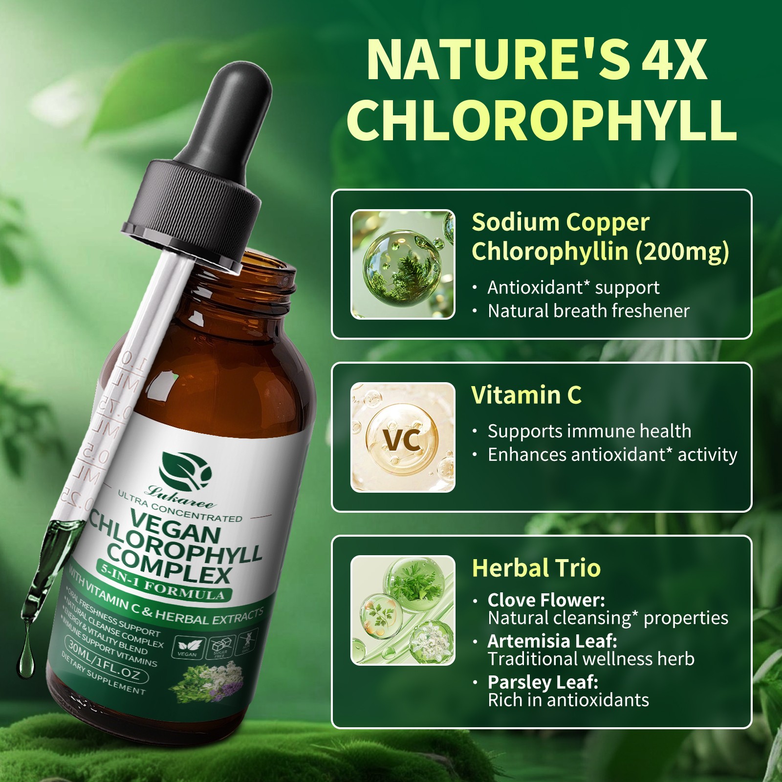60ml Natural Peppermint Chlorophyll Liquid Drops Vegan Gluten Free Supplement