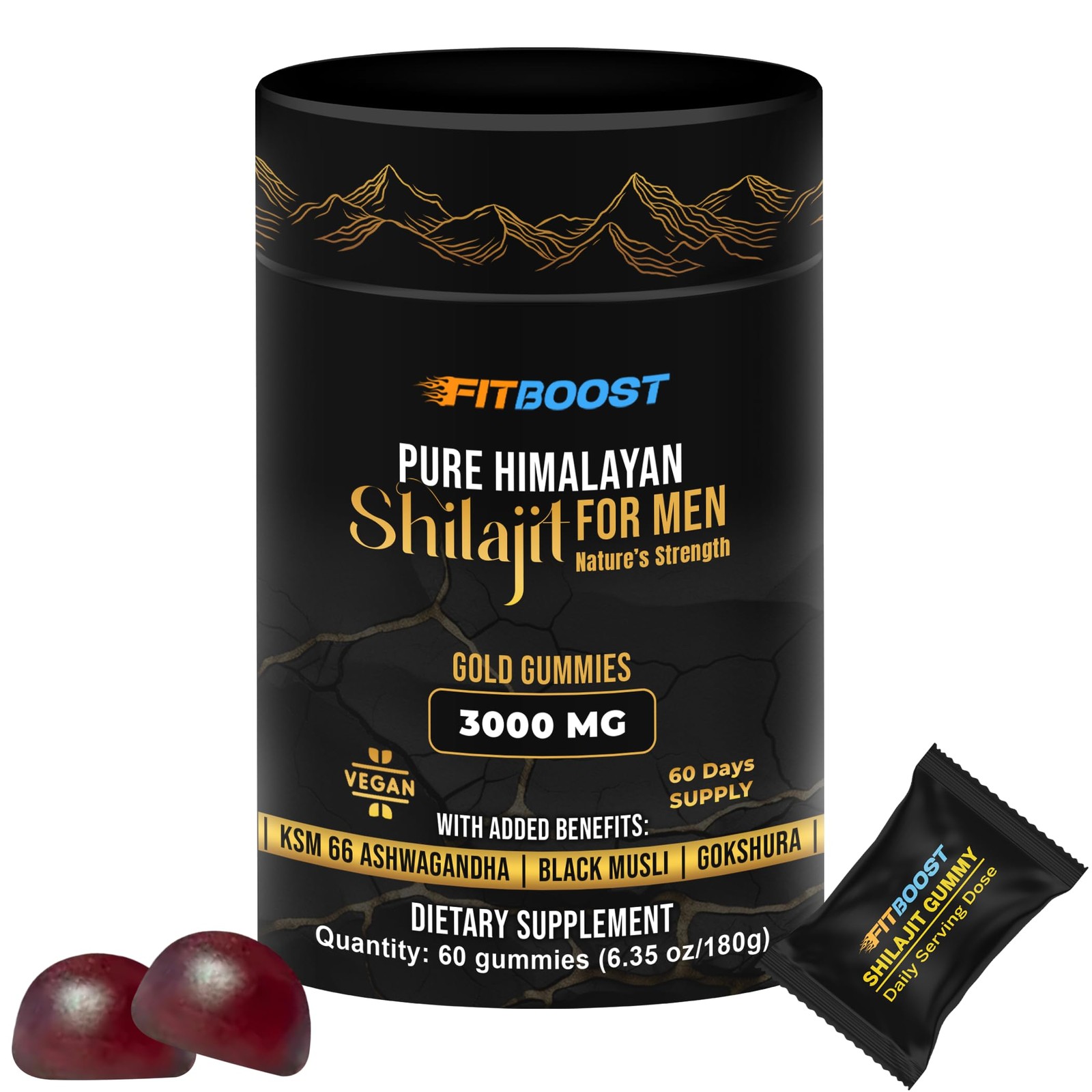FITBOOST Sundried Himalayan Natural Shilajit Gummies for 1 Count (Pack of 60)