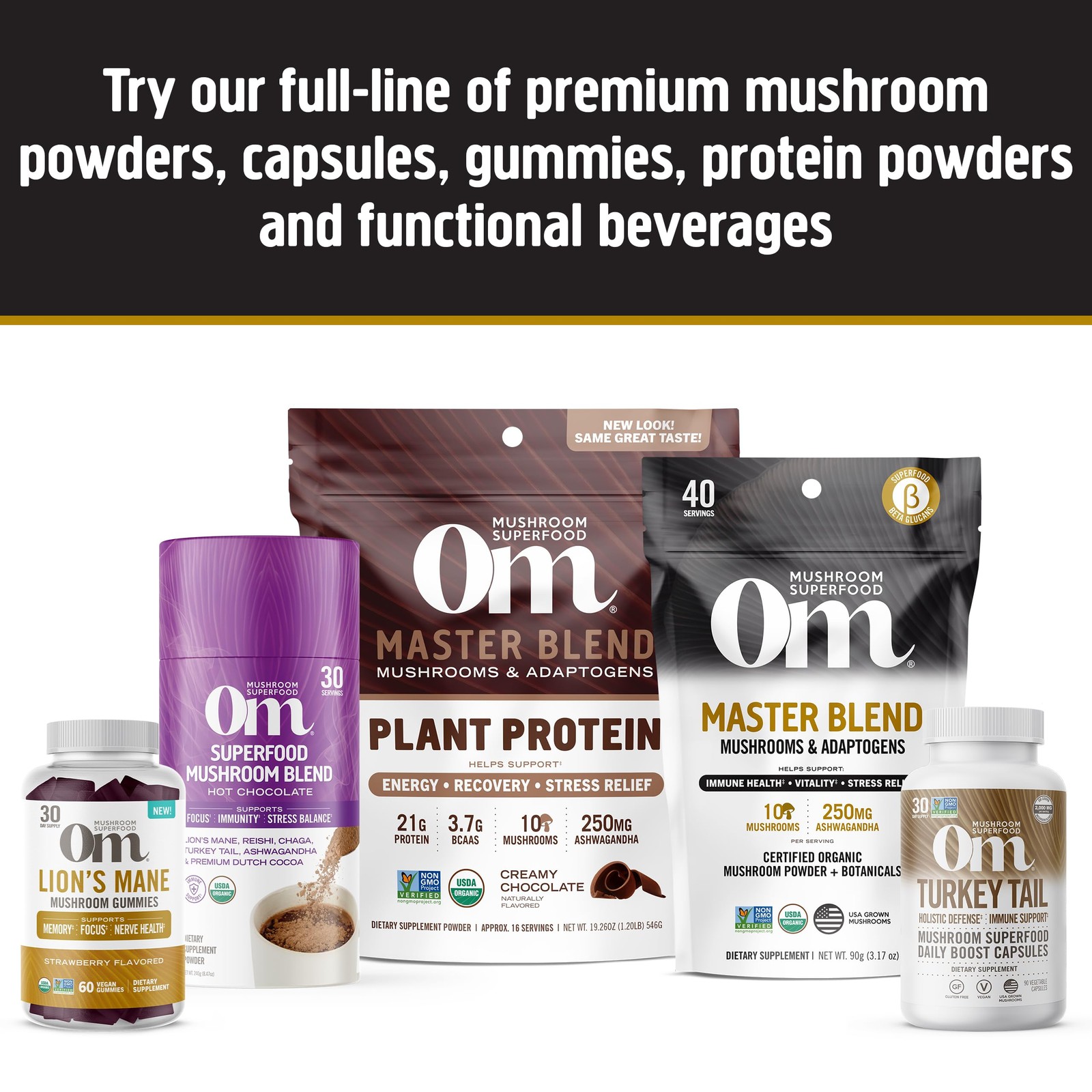 Om Mushroom Superfood Master Blend Capsules 160 Count Organic Health Supplement