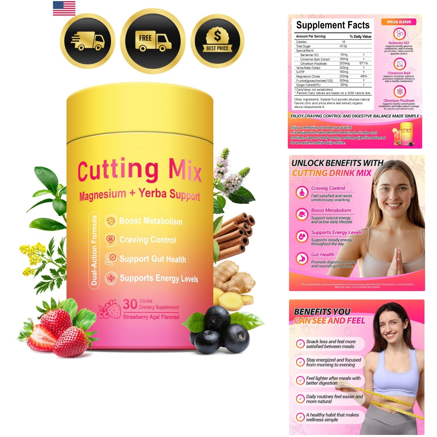 Cutting Drink Mix – Berberine, 5-HTP, Yerba Mate & Magnesium, FOS | Supports …