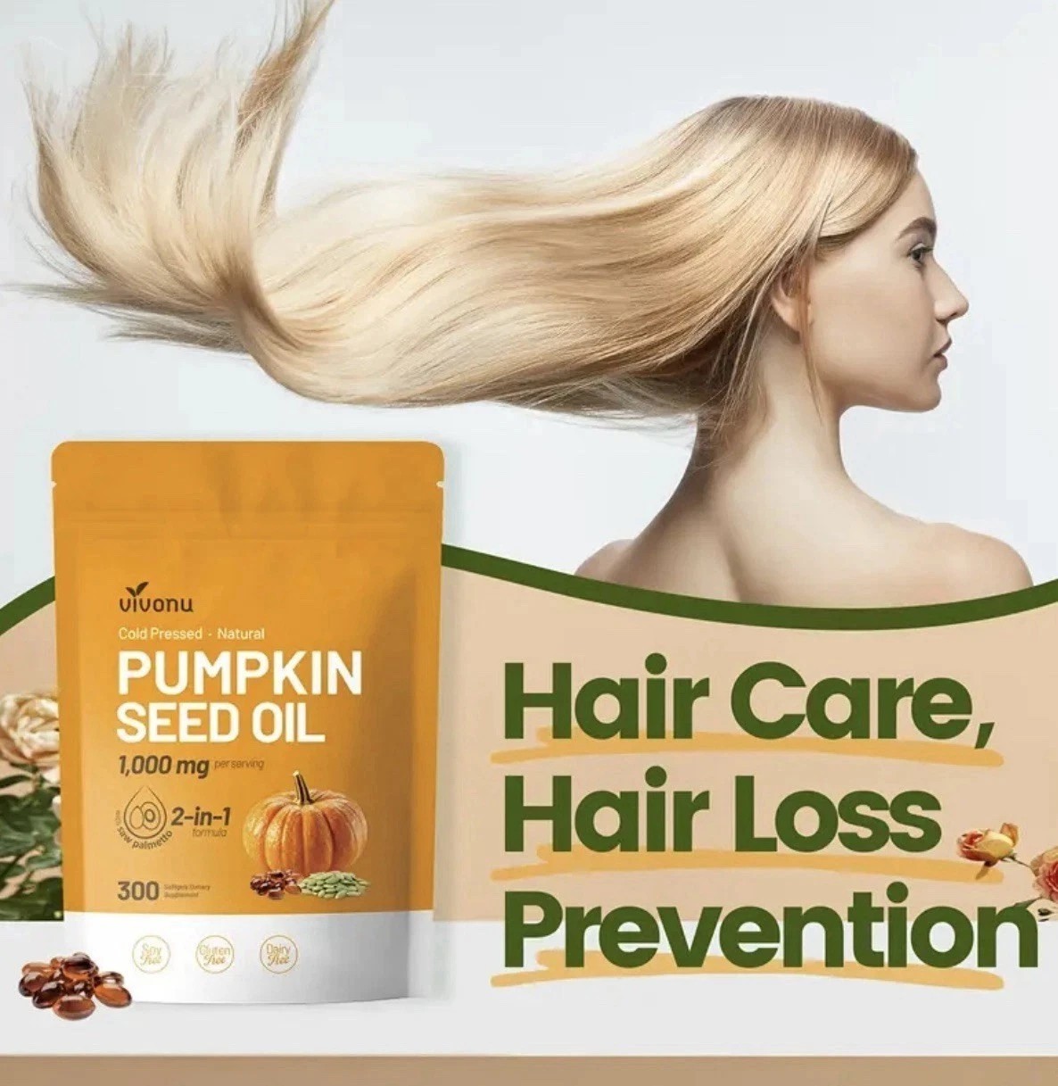 Pumpkin Seed Oil 1000mg with Saw Palmetto 300 Softgels Prostate Health Support)