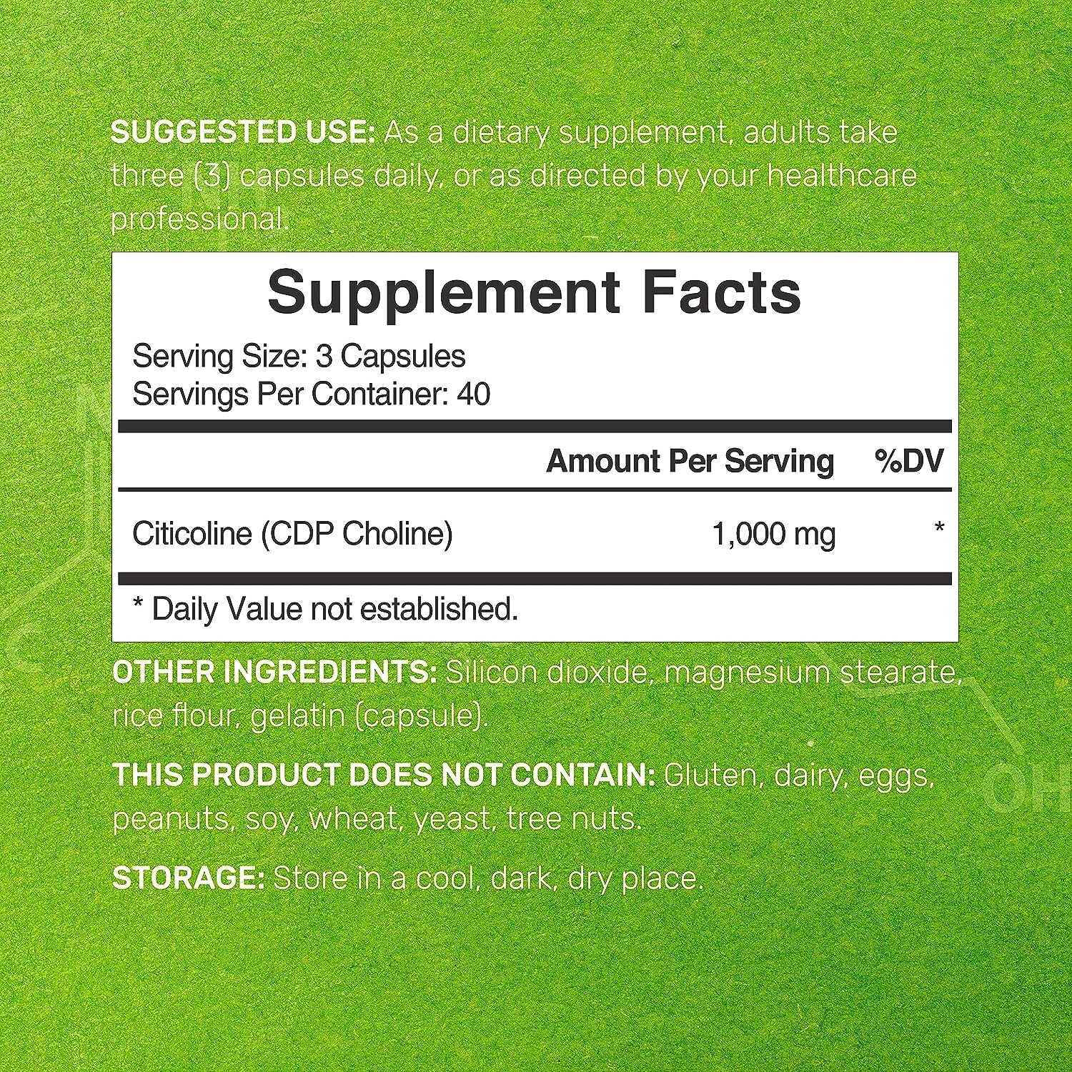 Citicoline CDP Choline 1000mg 2X120 Caps supports Brain Cognitive Function