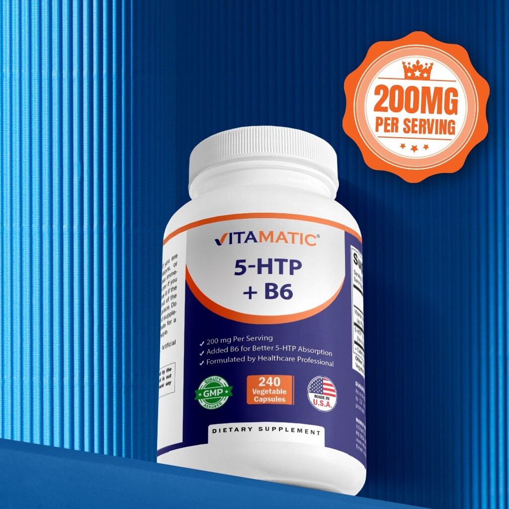 Vitamatic 5-HTP 200mg with B6 5mg Per Serving – 240 Vegetarian Capsules