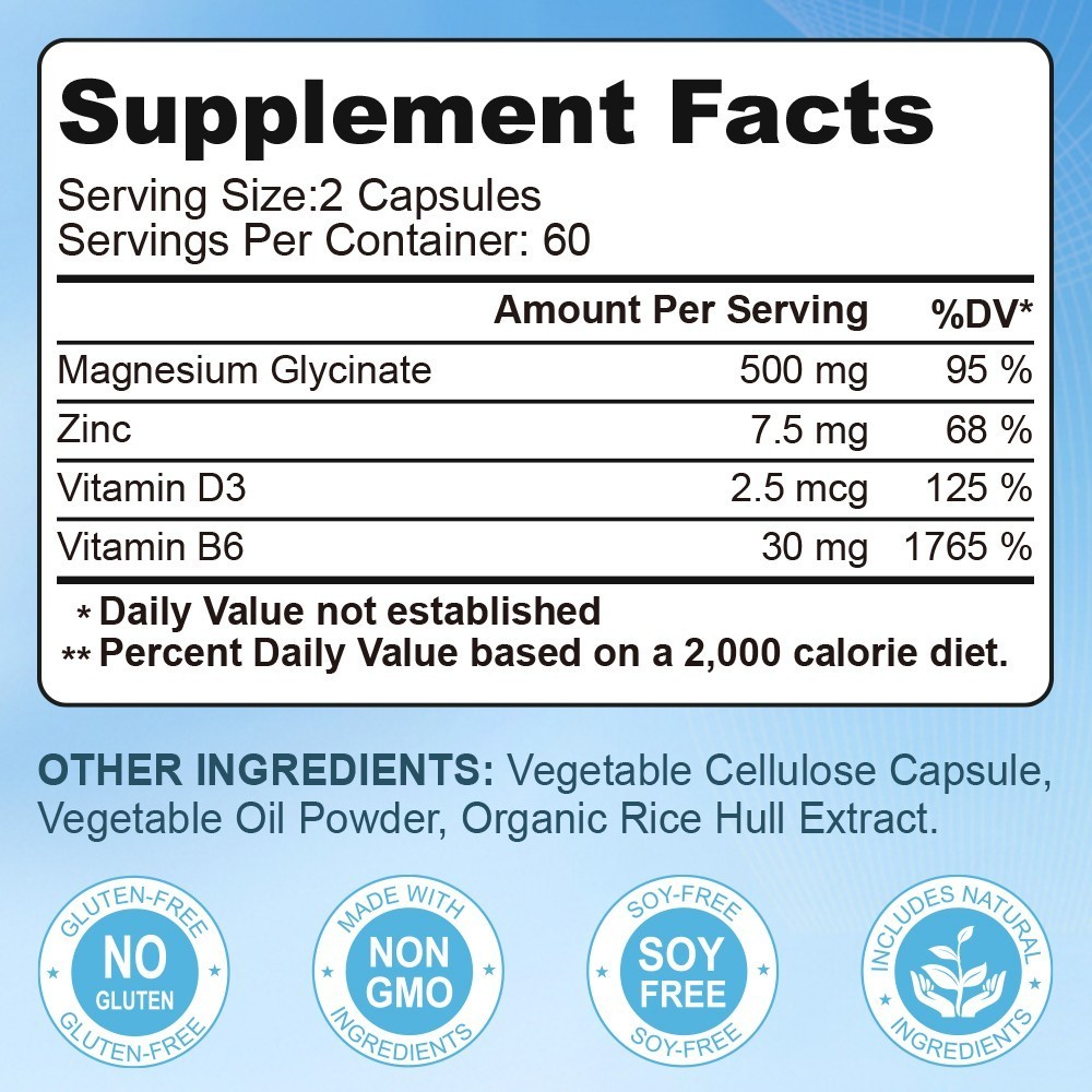 Magnesium Glycinate 500mg 60-240 Capsules for Calm, Stress, Sleep, Leg Cramp,