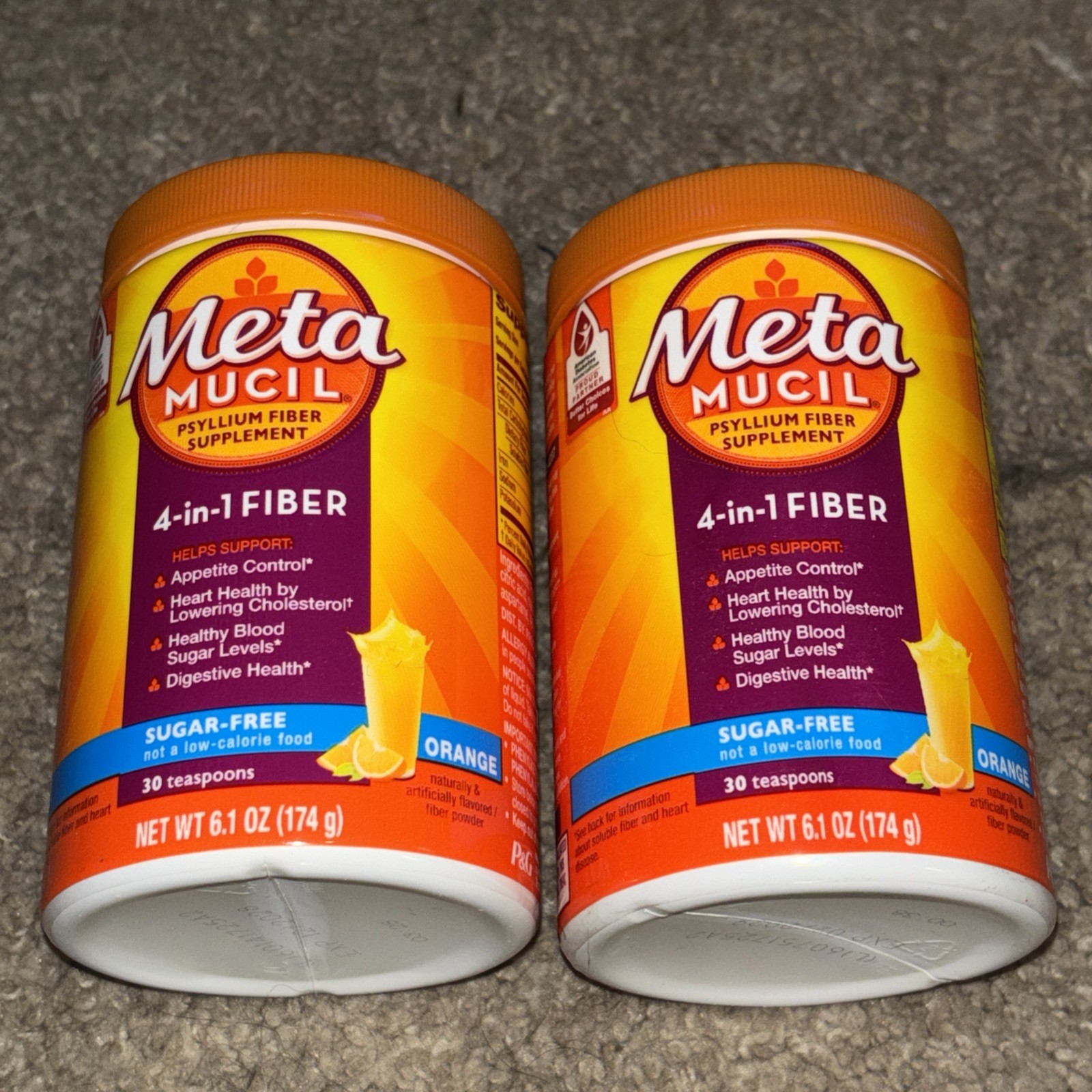 x2pk 6.1 oz Meta Mucil Psyllium Fiber Supplement Orange Sugar Free 12/2028+
