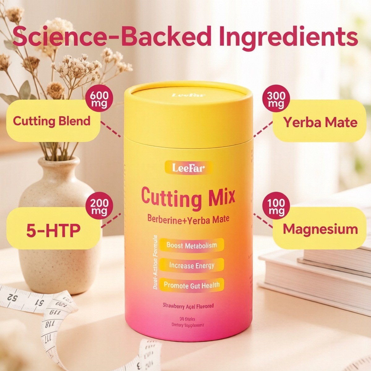 LeeFar Cutting Mix Powder, Berberine Yerba Mate 5-HTP Magnesium, 30 Servings