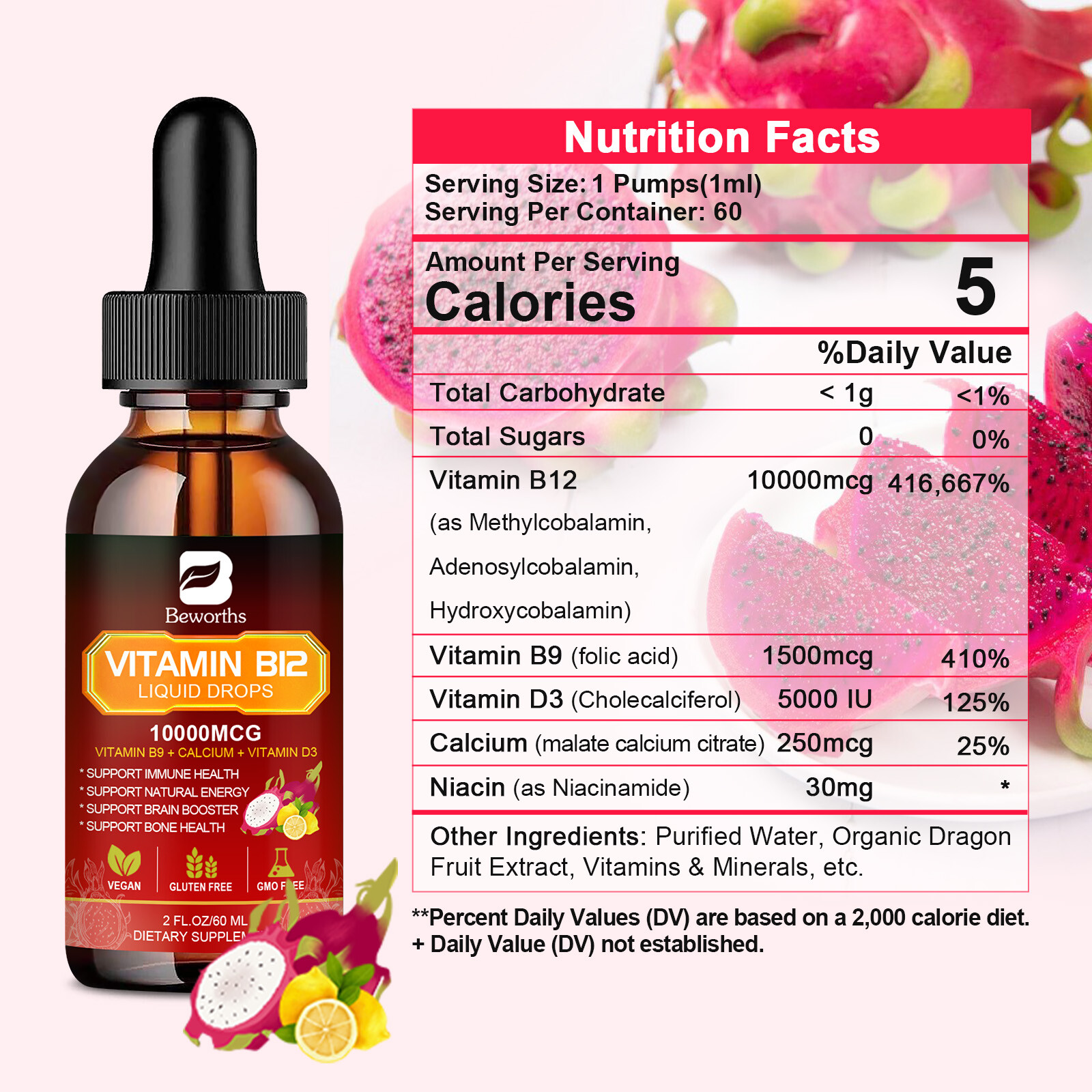 B12 Liquid Drops 2oz – Extra Strength Methylcobalamin, Energy & Immune Support