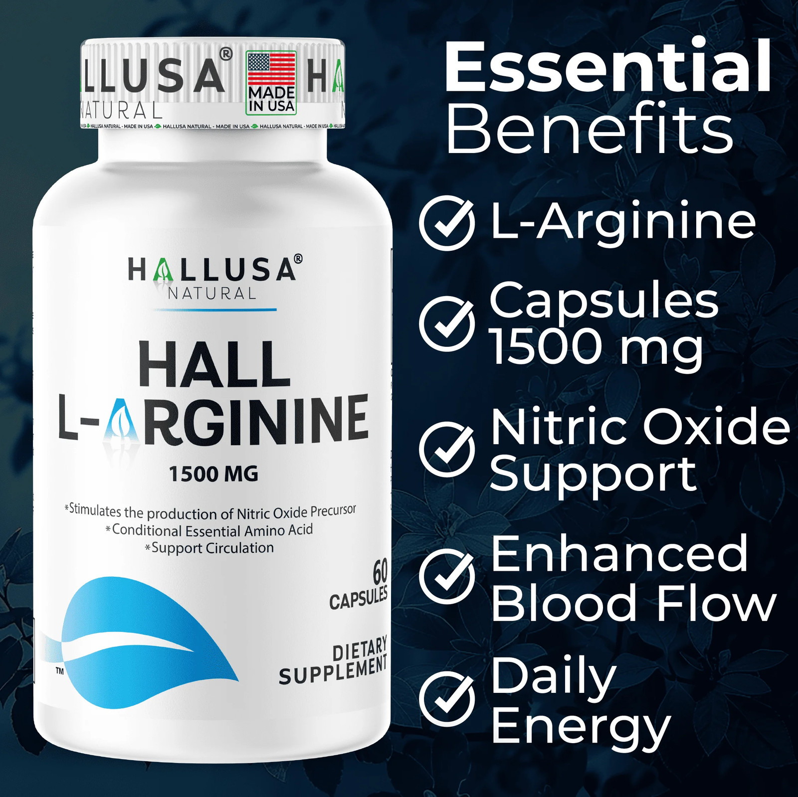 L-Arginine 1500mg Capsules | Heart & Athletic Health Support | 60 Count